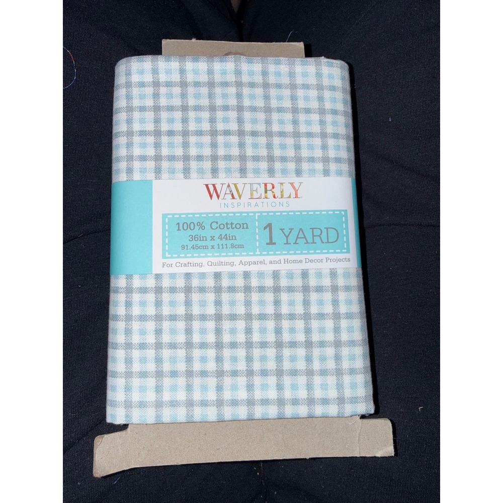 Waverly Inspirations Fabric 1 Yard Blue Grey White Plaid Cotton New  Quilting